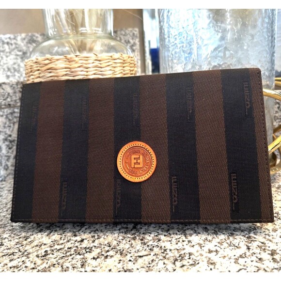 Fendi Pecan Stripe Clutch & Wallet Set | Vintage Designer Monogram - Picture 2 of 11